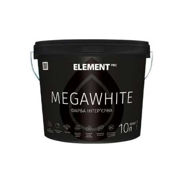 Фарба інтер`єрна, матова, латексна, водно-дисперсійна MEGAWHITE Element PRO, 10л