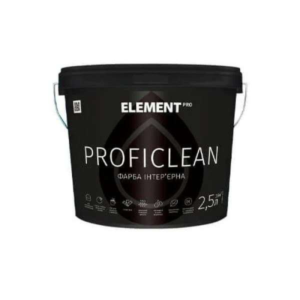Фарба інтер`єрна, шовковиста-матова, латексна, водно-дисперсійна PROFICLEAN Element PRO, 10л