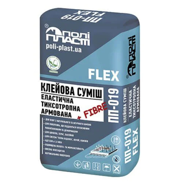 Поліпласт ПП-019 Клейова суміш еластична тексотропная армована фіброволокном FLEX